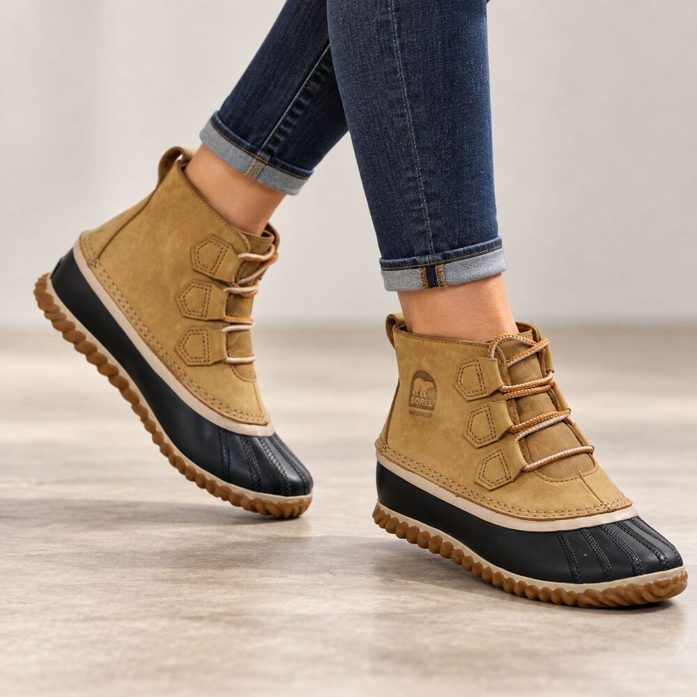 Sorel Out N About Womens NL2133-286 Ankle Duck Boots Size 7.5 Leather Waterproof